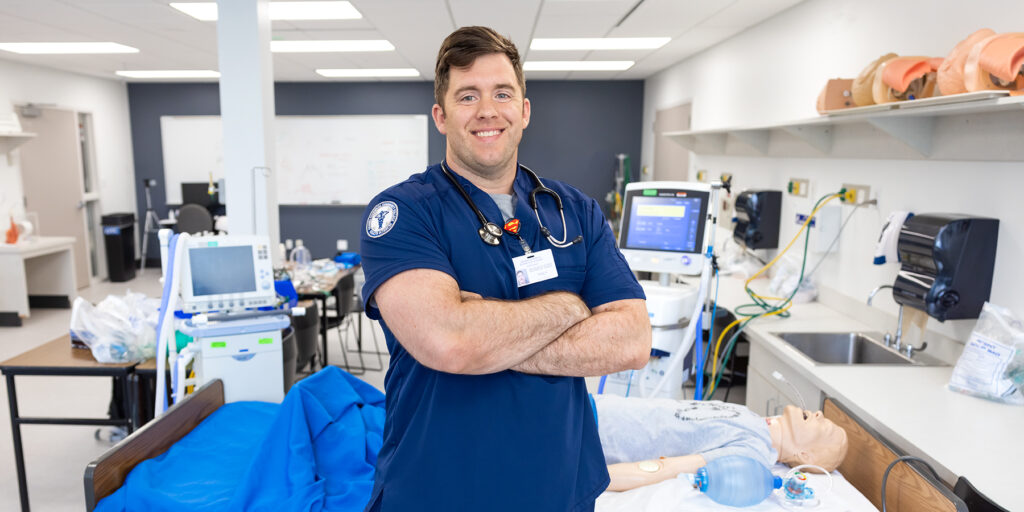 Respiratory Therapy student Daniel Bowles is depicted