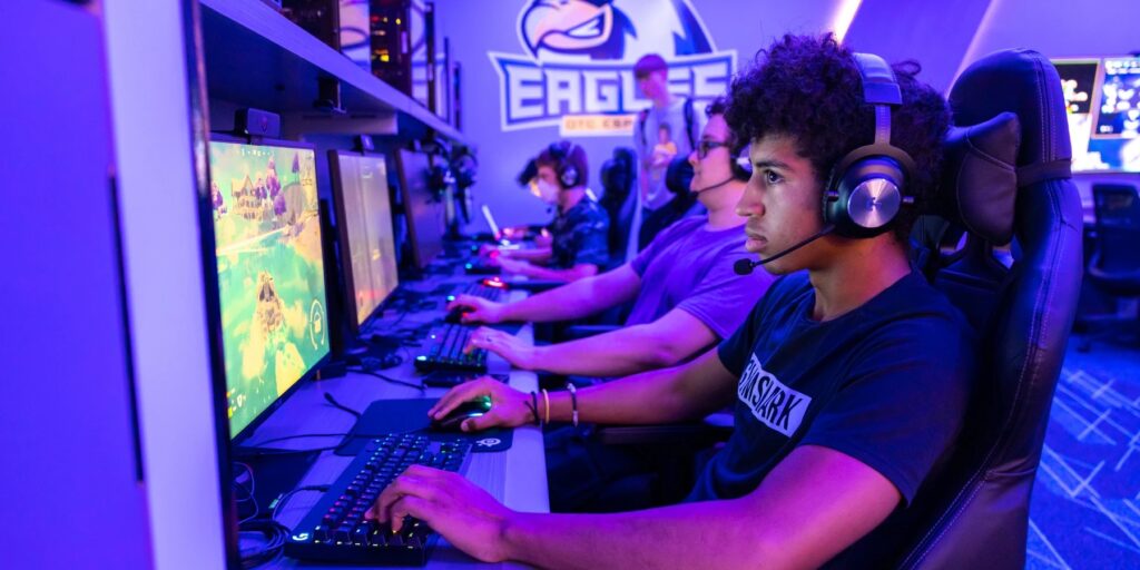 Ozarks tech students are depicted gaming in the Esports Lounge