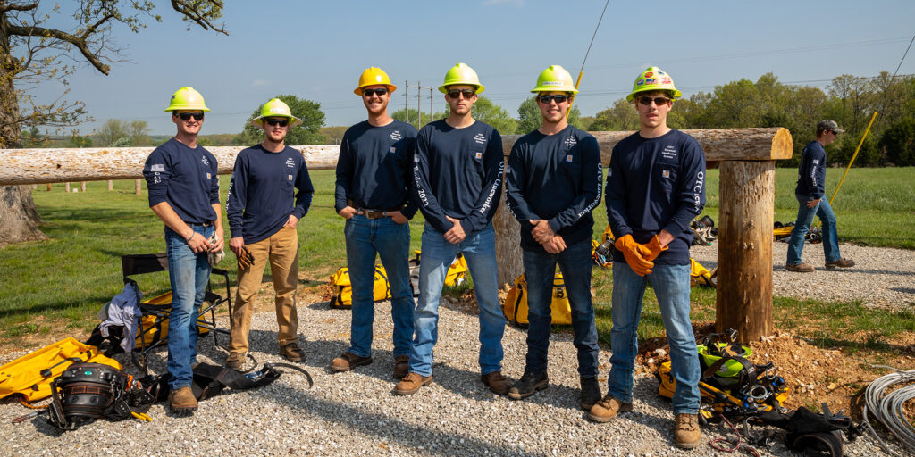 A group of Ozarks Tech students are depicted at the Lineworker Rodeo at the Lebanon campus