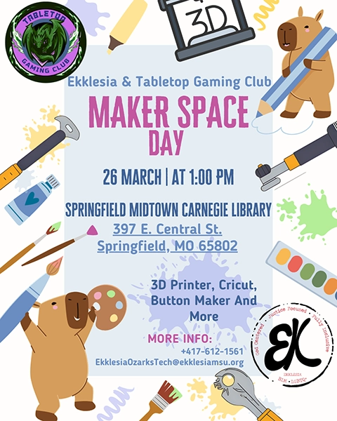 Maker Space event flyer, hosted by Tabletop Gaming Club