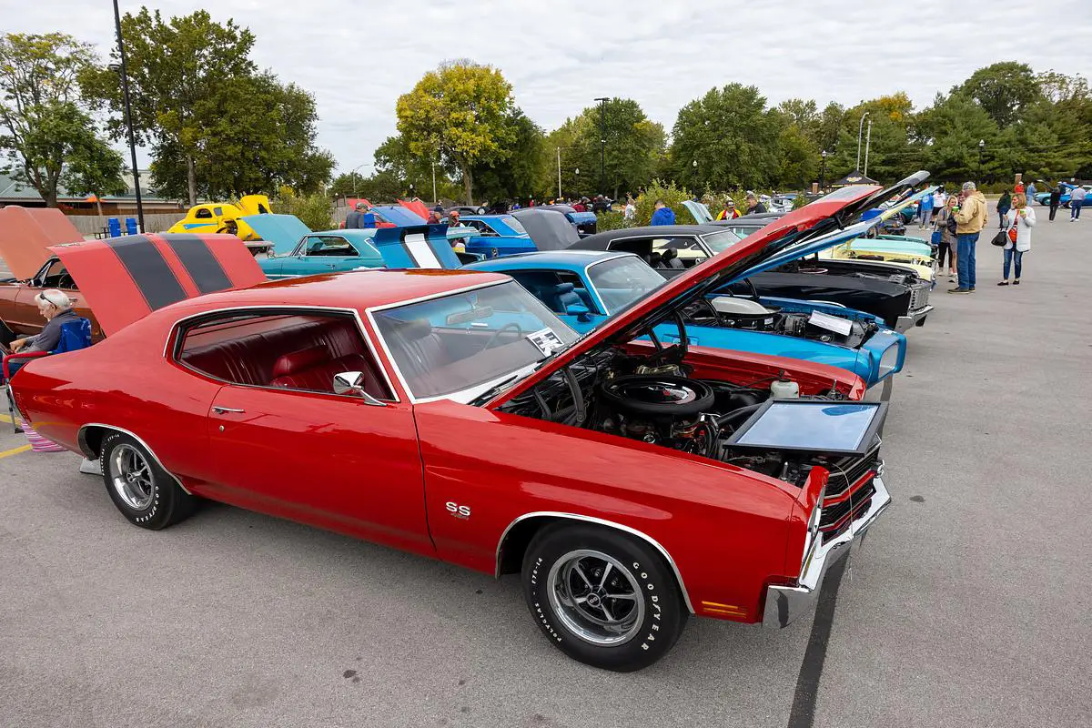 Classic cars in a row at the Ozarks Tech Car Show